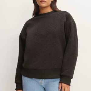 NWT Everlane The ReNew Fleece Oversized Crew Black Pullover - Small